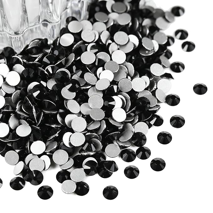 Flatback Glass Rhinestones,Bedazzler Gems 1440pcs Non Hot fix Rhinestones for Nail Charms Crafts Clothes Tumblers,Black,SS10