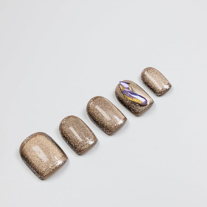 3D Squoval Press on Nails, Short Ladder Fake Nails Elf False Nails Middle White Press on Nails for Women Girls Nail Art Decoration - Middle