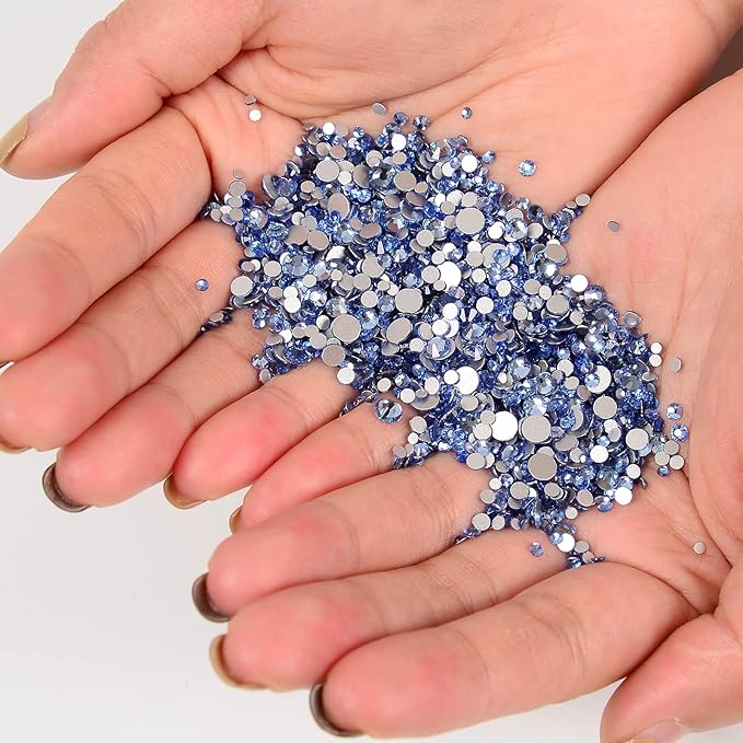 10000 Pieces Rhinestones 6 Sizes Round Crystal Glass Flat Back Rhinestones with 1Tweezers and 1Picking Pen for Nail Art Crafts Clothes Bags DIY (Lt Sapphire)