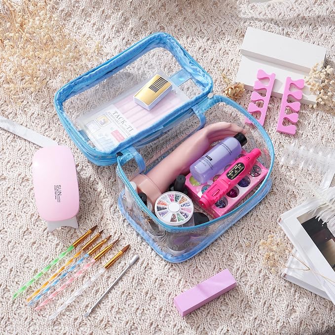 Nail Kit for Beginners with Everything: Practice Nail Hand Acrylic Set Professional Powder Liquid Starter Kits with Drill U/V Lamp in Cosmetic Gift Bag for Salon Home (Blue)