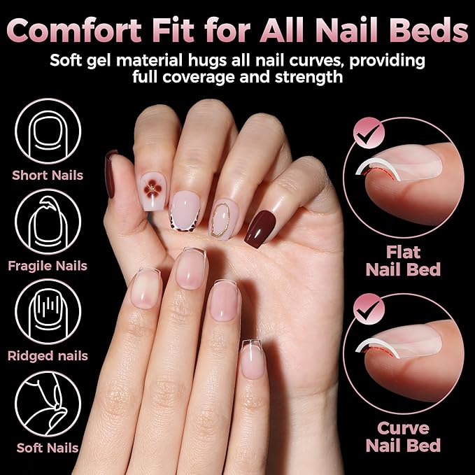Luckyfariy Extra Short Coffin Nail Tips, 240Pcs Pre-shaped Half Matted Full Cover Ballerina Fake Nails Press on Extension, Soft Gel Clear Tips Home DIY Mani 12 Sizes