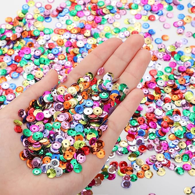 80000 Pcs Bulk Loose 6 mm Round Embroidery Sequins with Holes Rainbow Sequins for Crafts with Storage Box Spangles for Jewelry Making Sewing DIY Art(320 Grams)