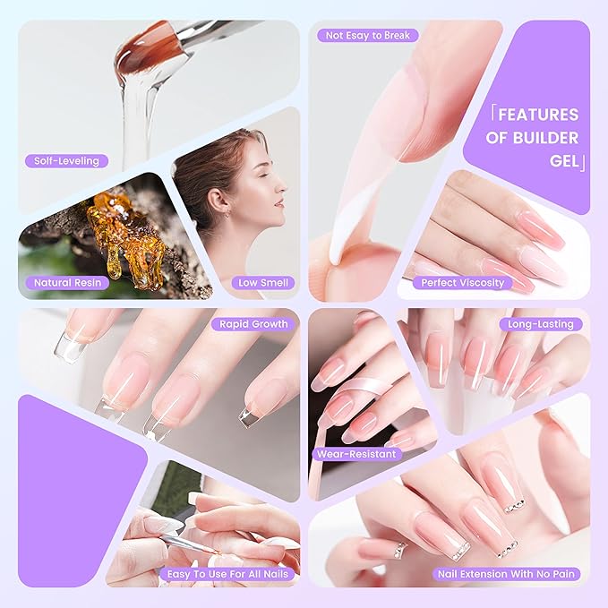 FINGER SECRET Hard Gel For Nails Builder Gel for Nails,White Transparent Pink Nude 3D Sculpting for Nail Extension & Builder 1.05fl.Oz/30g