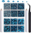 NCB Hotfix Iron on 8000pcs Crystal Rhinestones Round Gem for Crafts Decoration DIY Jewelry Making with a Tweezers and 2 Picking pens (Blue Zircon, 6Sizes SS4-SS30)