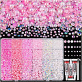 14000PCS Flatback Pearls and Pink Rhinestones for Bedazzling Kit, Pink White 3-10mm Resin Rhinestones Gems and Half Pearls for Crafting, Nail Art and Grad Cap Decor with B7000 Jewelry Glue
