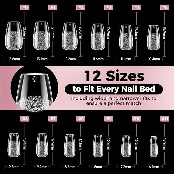 Short Coffin Fake Nails, 240pcs Soft Gel Pre-Filed Acrylic Short Ballerina Nail Tips, Half Matte Full Cover Clear Press on Flase Nail Tips for Nail Extension Home DIY 12 Sizes Gelly Tips