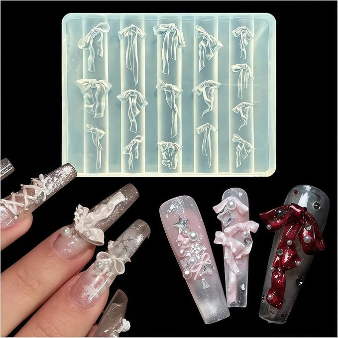 3D Silk Bow Nail Mold Multiple Shapes Bows Knot Silicone Nails Molds Accessories Gel Rosette Art Manicure Tools