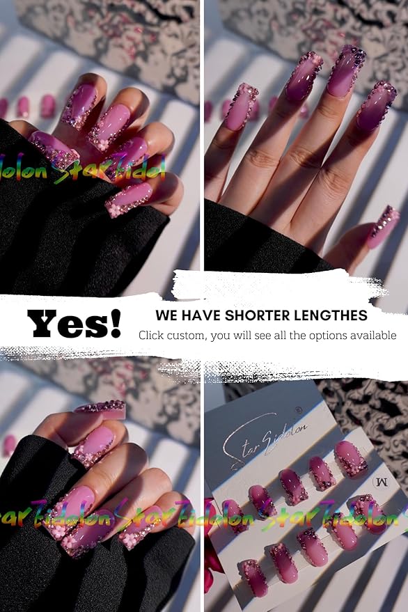 HAND-PAINTED White Press Ons Neon Small Press on Nails Long French Press on Nails Coffin Medium Short Nail art Fake Nail Art Kit with 7g Glue on Nails Handmade Almond Square Nails (TJ-13, Medium)