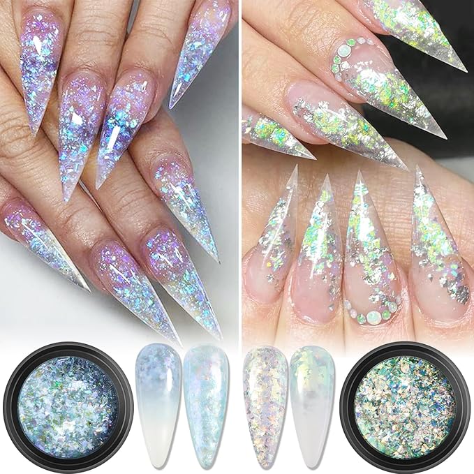 Chrome Nail Powder Set 24 Colors, Mirror Effect Gold Silver Chrome Glitter Powder White Pearl Chrome Powder Iridescent Pigment for Nails Opal Flakes Gold Leaf for Nail Art Decoration