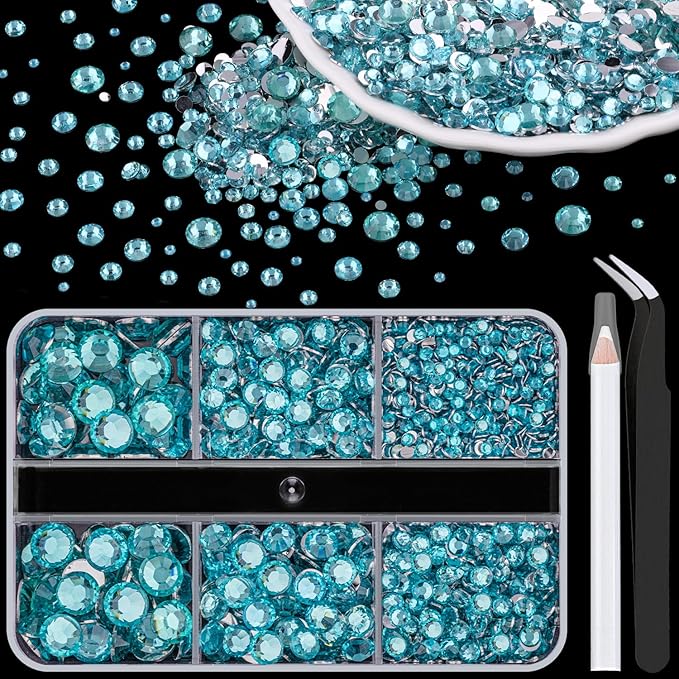 Resin Rhinestones for Crafting, 1 Box Lake Blue Multi Sizes Flatback Bedazzling Crystals for Crafts Nail Art Deco, Non Hotfix Gems Charms for Tumbler Shoes Clothing Fabric Face Makeup