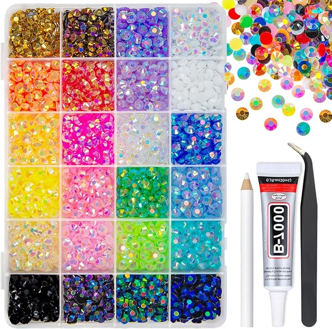 24 Color 6mm Jelly Resin Rhinestones for Bedazzling Crafting SS30 Flatback Stones Colorful AB Gems Diamonds Charms for Nails Face Eyes Makeup Tumblers Bottles DIY Crafts Clothes Shoes Phones