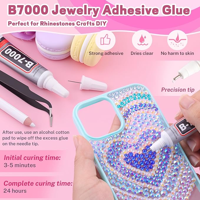20000Pcs Blue Rhinestones for Bedazzling with 1Pcs B7000 Jewelry Glue, Resin Rhinestones for Crafting Crafts DIY, Bedazzler Kit Gems for Clothing Shoes Tumblers Nail Art Assorted Size 3/4/5/6mm