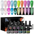 12Pcs Glitter Cat Eye Gel Nail Polish, Magnetic Cat Eye Gel Polish Set with Magnet + Reflective Glitter Gel Polish Set Christmas Manicure Kit 10 Colors