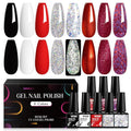 MTSSII White Red Gel Nail Polish Set, 8 Colors Black Bloody Red Shimmer Red Silver Soak Off Gel Polish Kit for Salon and Nail Art DIY at Home