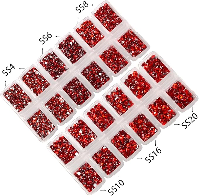 10000 Pieces Rhinestones 6 Sizes Round Crystal Glass Flat Back Rhinestones with 1Tweezers and 1Picking Pen for Nail Art Crafts Clothes Bags DIY (Siam)
