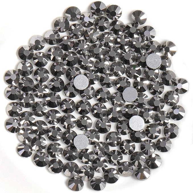Beadsland Flat Back Crystal Rhinestones Round Gems for Nail Art and Craft Glue Fix, Hematite, 7.0-7.3mm, SS34/288pcs