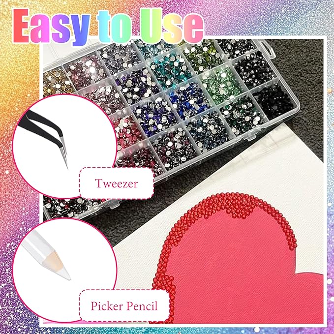 RODAKY 30000PCS Rhinestone for Bedazzling 3MM Flatback Crystals Jewels Resin Gems for Crafting 2PCS 10ml B7000 Glue Tweezer Rhinestones Kit for DIY Design Face Makeup Clothing Nail Art