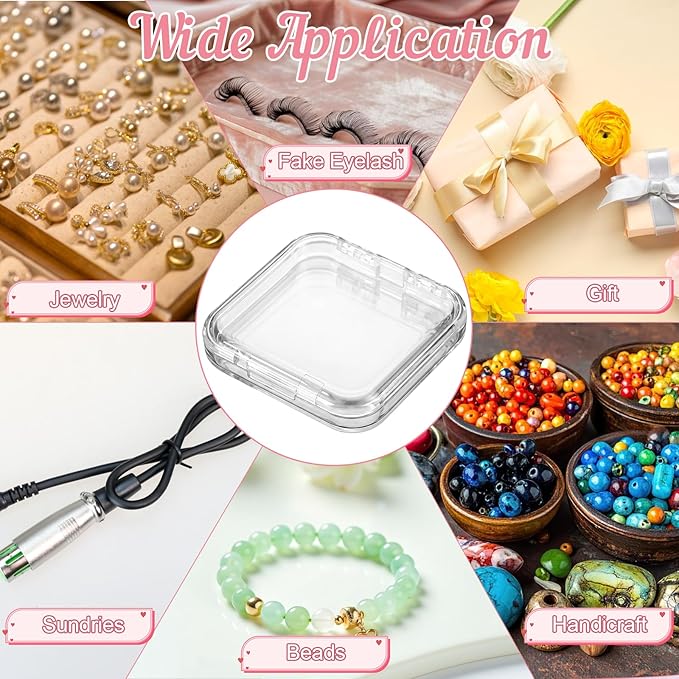 SHENLIU 50 Pack Press On Nail Packaging Box, 3 x 3 Clear Press on Nail Display Case, Acrylic Fake Nails Storage Box with 120 Adhesive Nail Tapes for Nail Display Nail Salon Supplies Nail Art Business
