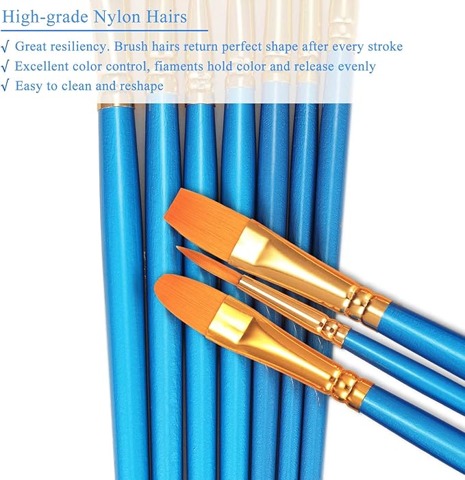 BOSOBO Paint Brushes Set, 2 Pack 20 Pcs Round-Pointed Tip Nylon Hair Artist Acrylic Paint Brushes for Acrylic Painting Oil Watercolor, Face Nail Art, Canvas, Miniature Detailing & Rock Painting, Blue
