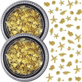 2 Disc Ocean Nail Art Charms, 3D Metal Nails Stickers, Beach Starfish Seashell Decals Manicure DIY Embellishments for Women- Gold