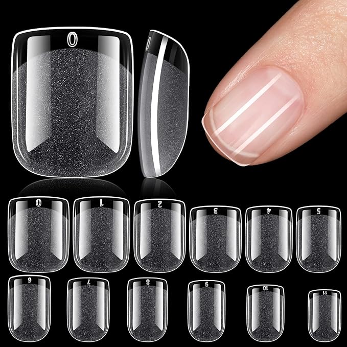 TOMICCA Extra Short Square Nail Tips, Half Matte Acrylic Gel Nail Tips, 360Pcs Full Cover Pre Shaped 12 Sizes Fake Nails for Beginner and Professional DIY Nail Salon