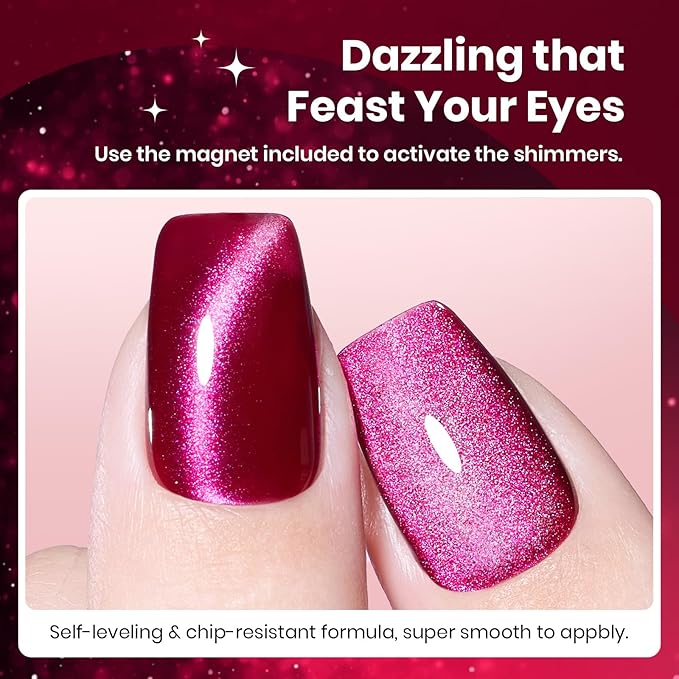 Beetles Pink Cat Eye Gel Nail Polish - 15ML Valentines Gel Polish Glitter Pink Cat Eye Magnetic Soak Off UV Cherry Shimmer Nail Art Design Manicure Gift for Women