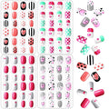 JANYUN 96 Pcs Children False Nails Valentine's Day Short Fake Stick on Nails Kit for Girls Stick on Nails