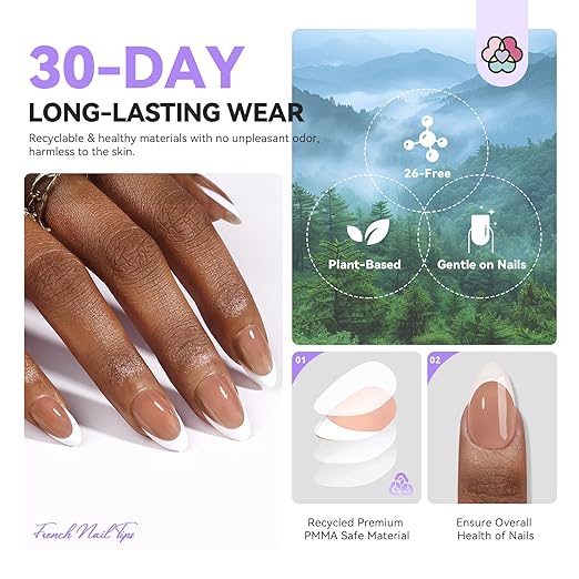 SAVILAND Natural French Tip Nails: Thicker Press on Nails Short Almond Chip-Free & Strong French Tip Press On Nails 15 Sizes Fake Nails Quick Nail Art Home Use SSProTip X