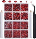 NCB Hotfix Iron on 8000pcs Crystal Rhinestones Round Gem for Crafts Decoration DIY Jewelry Making with a Tweezers and 2 Picking pens (Siam, 6Sizes SS4-SS30)