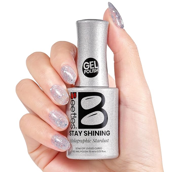 Beetles Glitter Gel Nail Polish - 15ml Stay Shining Holographic Stardust Gel Polish Diamond-Shine Silver Nail Art Uv Led Home Salon Long-Lasting Soak-Off Holographic Glitter Gel Gift for Women
