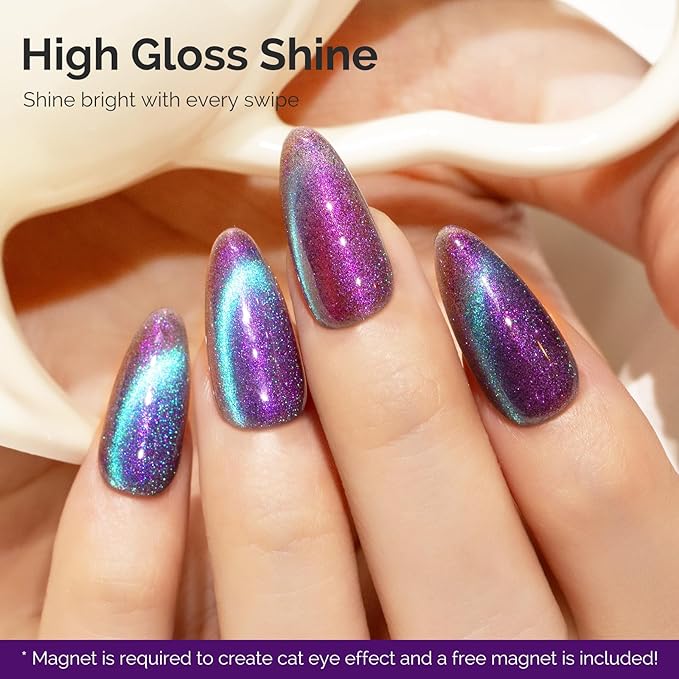 MelodySusie 9D Chameleon Cat Eye Gel Nail Polish, 0.5 Fl Oz Blue Glitter Holographic Magnetic Nail Polish with Magnet, UV Nail Polish for Nail Art Manicure Salon DIY at Home G1702