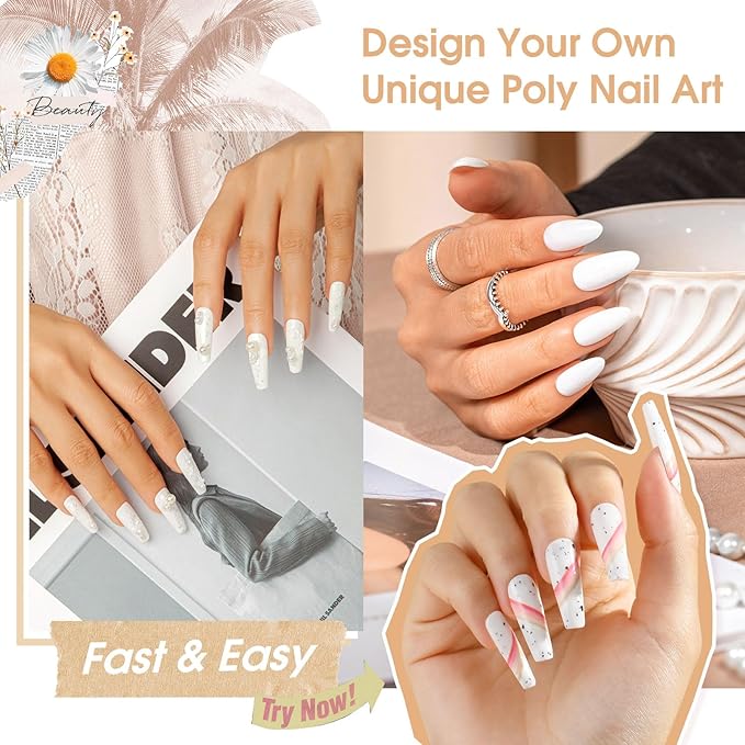 Rosalind White Poly Extension Gel, 2 PCS 30ml White Poly Nail Gel Kit - Nail Builder for Opal Nail Art Decoration, Thickening Gel Tube - Easy DIY Use, Need UV Lamp