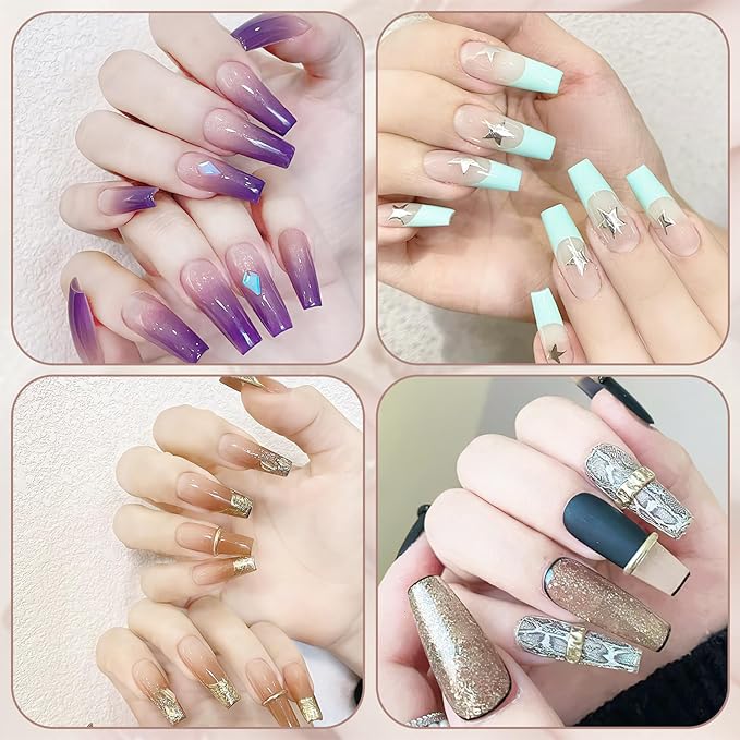 FEBSNOW 600 Pcs Long Coffin Fake Gel Nail Tips Full Cover Clear Acrylic False Ballerina Press On Nails for Nail Extension Home DIY Nail Salon,12 Size