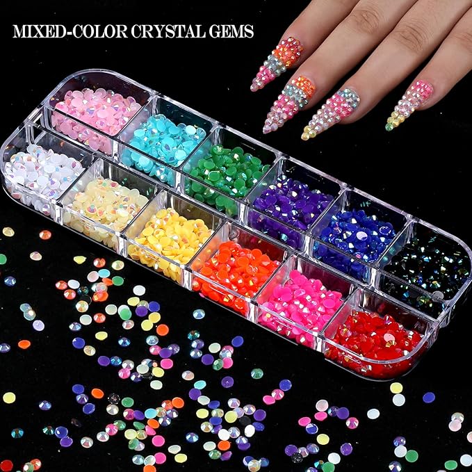 Nail Charms,Nail Gems, Flower Bow Butterfly Nail Charms and Gems,Nail Art Studs and Rhinestones,Nail Decorations Kit with Gold Beads,White Pearls for Nails,Nail Glitters and Stickers