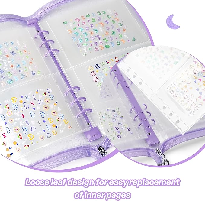 Nail Sticker Book Nail Art Organizer Display 40 Slots Sticker Storage Organizer Binder Empty Stickers Holder DIY Design Tools (purple)