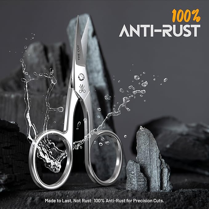 The Cut Factory- Premium Manicure Scissors Multi purpose Stainless Steel Cuticle Pedicure Beauty Grooming Kit for Nail, Eyebrow, Eyelash, Curved Blade High Carbon Steel Anti- Rust Leather Pouch
