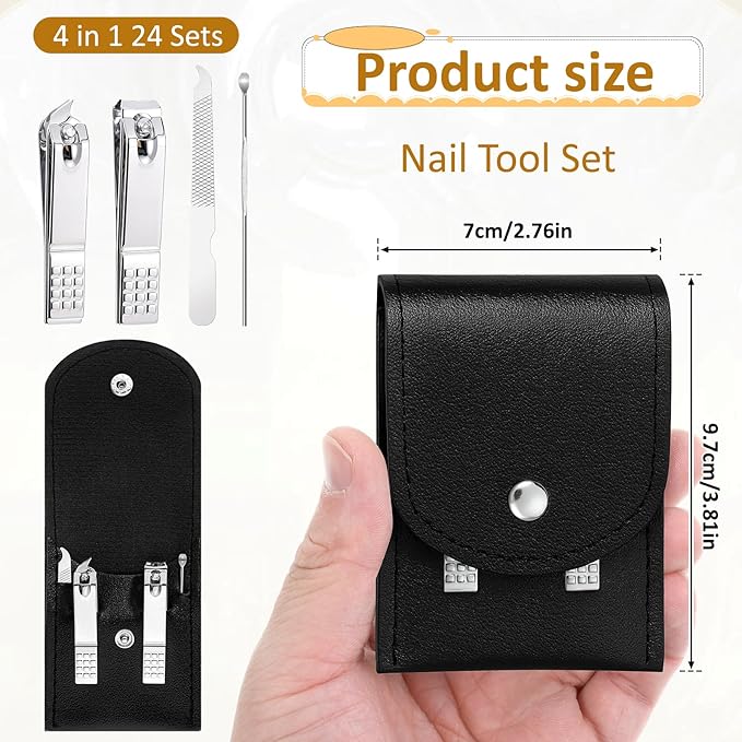 24 Set Travel Manicure Set Nail Kit Women Nail Clipper Kits Manicure Kit for Women Men Stainless Steel Pedicure Sets with Black Travel Case Portable Grooming Kits Gifts for Nails Care Gifts
