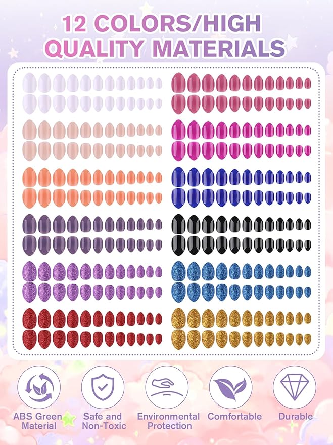 EBANKU 288Pcs Short False Nails, 12 Pack Almond Press On Nails, Sparkle and Glossy Short Fake Nails With Glue and Adhesive Pad