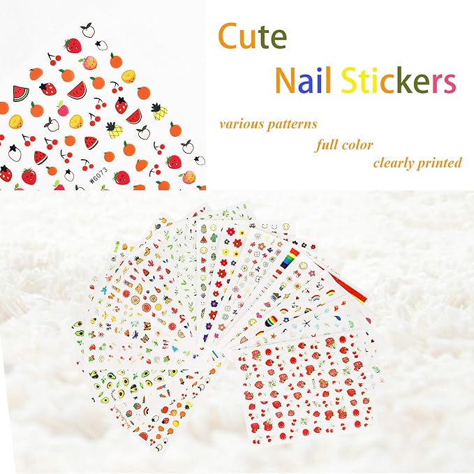 New 16 Large Sheets Nail Stickers for Women Kids Teens Little Girls Self Adhesive Nail Decals for Nail Art Decoration Include Flowers Butterfly Plants Leaves Fruits Rainbow Animals and More