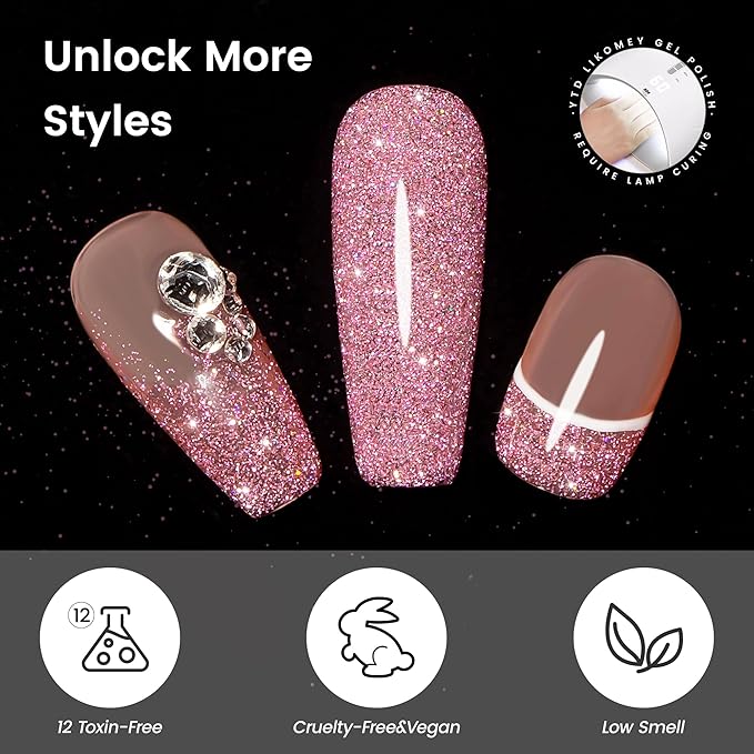 YTD Likomey Gel Nail Polish,Colorful Reflective Glitter 15ml Pink Flash Diamond Shimmer,Sparkly Shiny Salon Home Fall Winter Manicure UV Varnish,SZ397