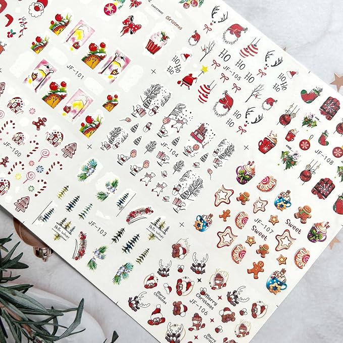 12 Sheets Christmas Nail Art Sticker Santa Claus Water Transfer Nail Decals Holiday Nail Decoration Winter Nail Stickers Christmas 3D Self Adhesive Nail Art Supplies for Women