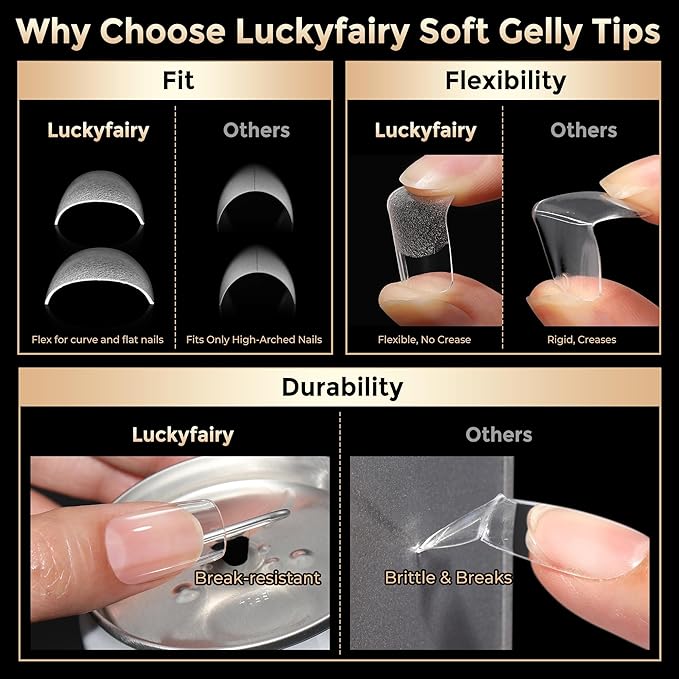 Nail Tips Square: 504PCS Tri-Layer Core Short Square Gel Nail Tips, 12 Sizes Soft Clear Nails Full Cover Acrylic False Fake Nails for Women Flat & Natural Nail Extensions Home