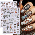 6Pcs Christmas Nail Art Stickers Decals 2026 New Year Fireworks Clock Nail Design Stickers Winter Xmas Nail Art Supplies 3D Self Adhesive Glitter Nail Decals Holiday Manicure Accessories for Women