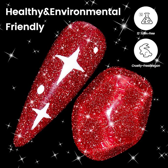 YTD Likomey Reflective Glitter Gel Nail Polish,15ml Red Flash Diamond Shimmer Nails Gel,Sparkly Shiny Salon Home Fall Winter Manicure UV Color Varnish,SZ001