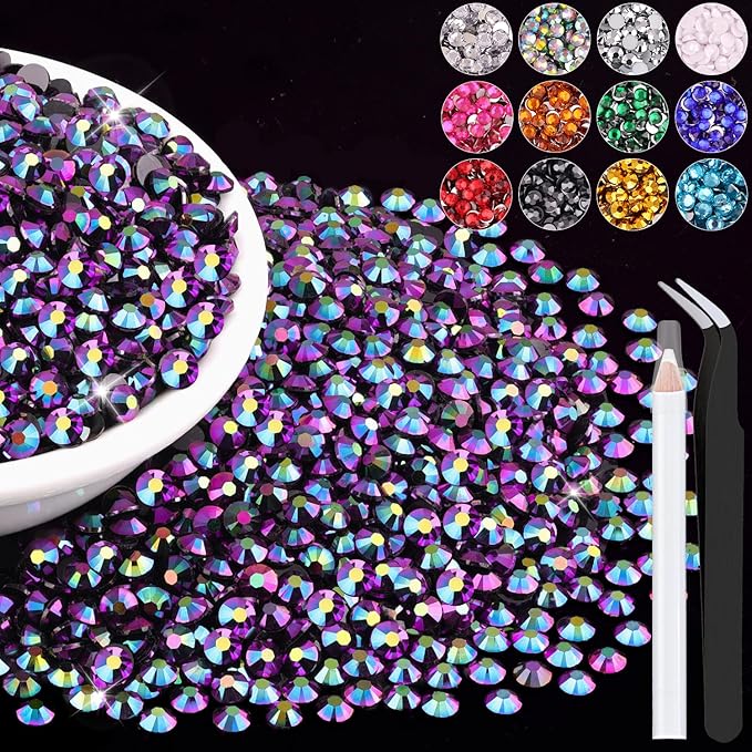6000PCS 4mm Resin Jelly Rhinestones in Bulk (Purplish Black AB), Bedazzling Flatback Crystals Rhinestones for Crafting DIY Nail Decoration, Gems Diomand Charms for Tumbler Shoes Clothing Fabric