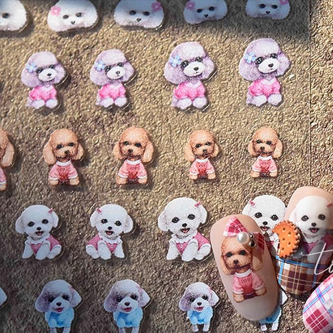 3Pcs Cute Dog Nail Stickers, Dog Nail Decals, Cute Nail Art Stickers, Animal Nail Stickers, Manicure Stickers, DIY Nail Stickers, Nail Supplies
