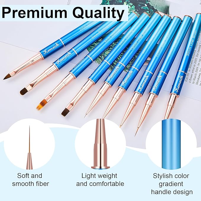 Nail Art Brush Set, 9PCS Double-Ended Acrylic Liner Brush Dotting Pen for Gel Polish, Nail Design Tools for Professional Manicure DIY Home Salon