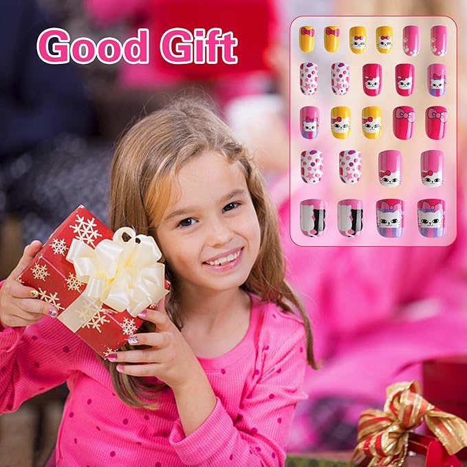 JANYUN 96 Pcs False Nails Fake Nails for Kids Full Cover Short False Nails Children Nails Lovely Gift for Kids
