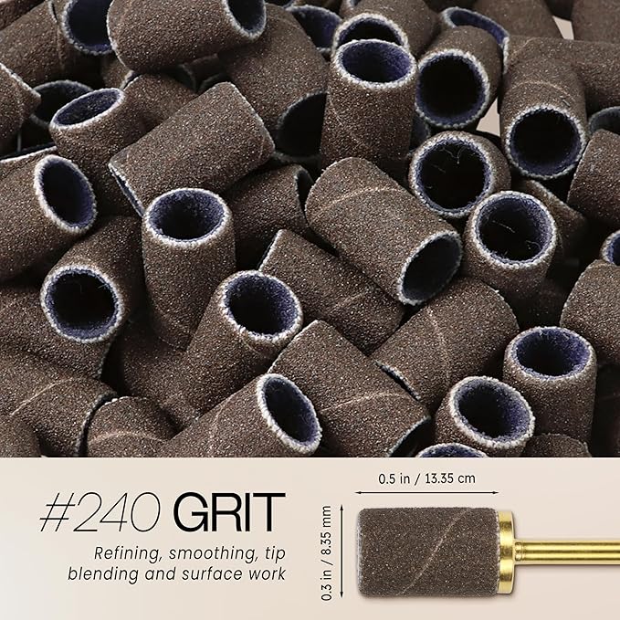 100 Pcs Large Nail Drill Bits Sanding Bands for Nail Drill – Nail File for Acrylic Nail Gel Manicures Pedicure PANA Nail Drill Bits (Sanding Bands Variation 01) (240 Grit, Large Brown)