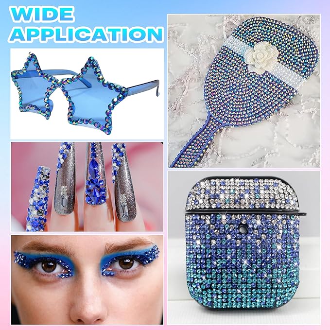 22300Pcs Blue Rhinestones for Bedazzling, 3mm-6mm Flatback Jelly Bedazzling Resin Gems, Blue Gems AB Bedazzling Kit for Crafting Nails Face Makeup Crafts Tumblers
